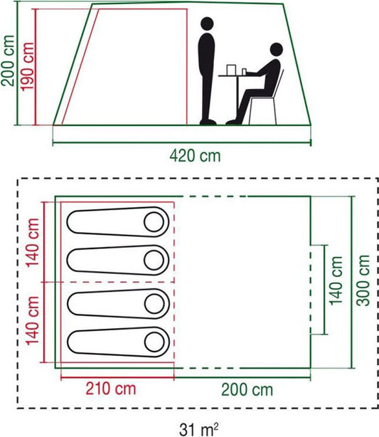 Coleman Cook 4 Tunneltent - Familietent - 4-Persoons - Groen