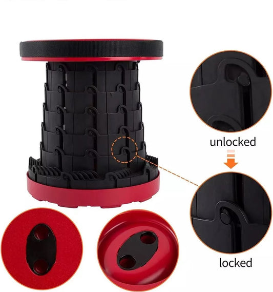 Kampeerkruk - Uitschuifbare Kruk - Rood/Zwart- Tot 120 Kg - Travel Stool - Opvouwbare Campingkruk - Inklapbaar Krukje - Telescopische Kruk - Camping - Outdoor