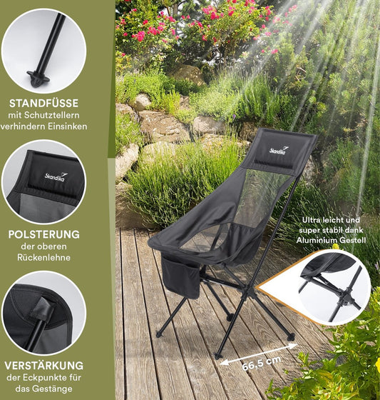 Skandika Campingstoel Compact – Campingstoelen - Campingstoel Tot 150 Kg Belastbaar - Kampeerstoel, Visstoel, Kleine Pakmaat, Opvouwbaar, Stabiel, Licht, Comfortabel Gepolsterd – Draagtas Meegeleverd - Vouwstoel – Zwart