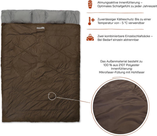Where Tomorrow Double Slaapzak 220 X 150 Cm Diverse Kleuren - Bruin