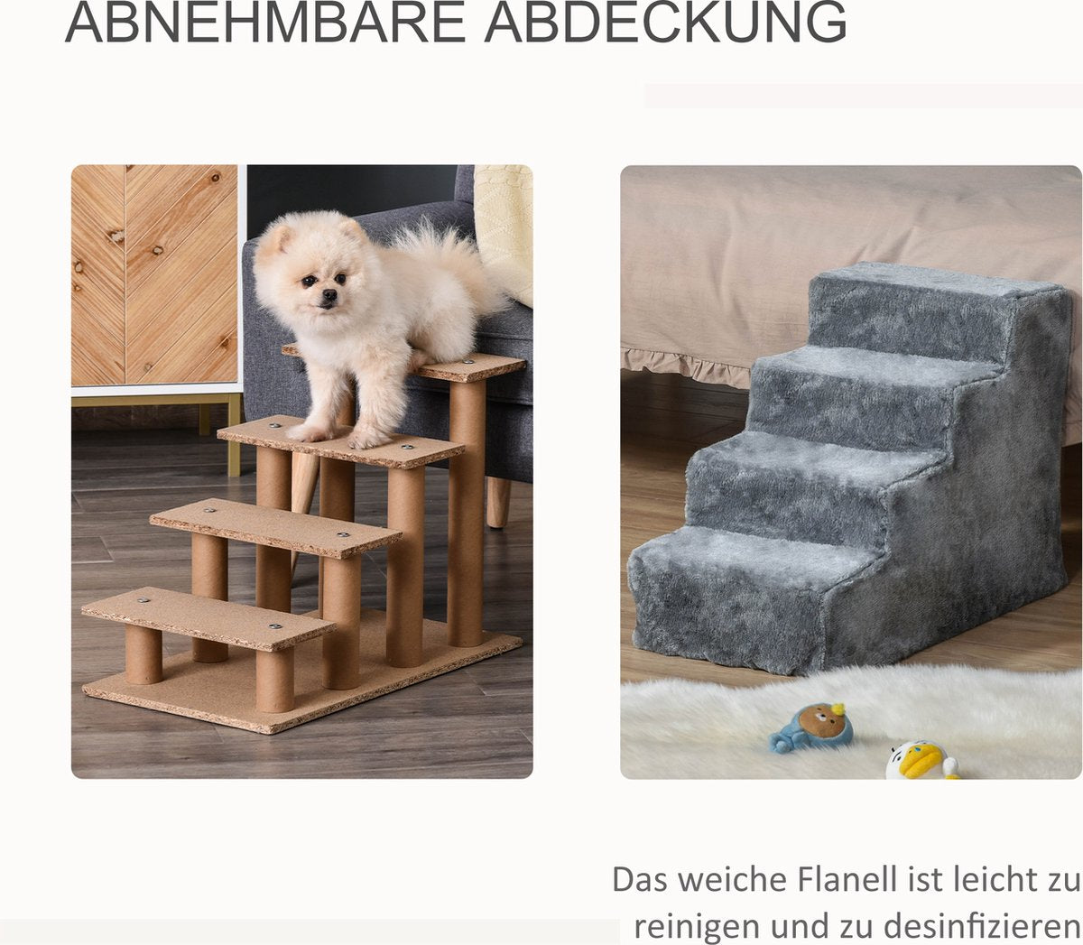 PawHut Huisdierentrap Hondentrap Met 4 Treden Kattentrap Met Afneembare Pluchen Hoes D06-091