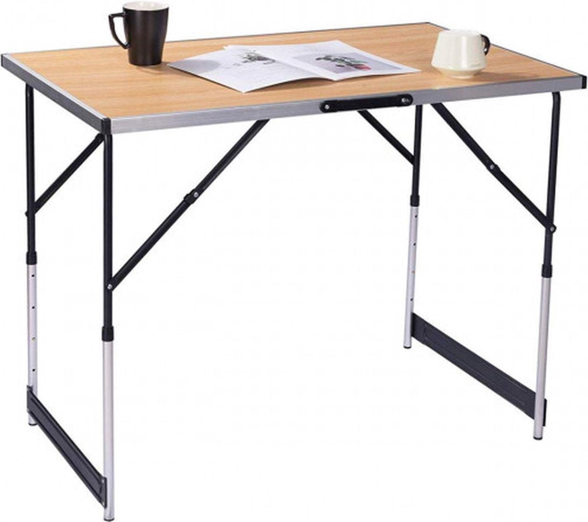 Kamyra® Campingtafel Inklapbaar - Kampeertafel, Partytafel - Opvouwbaar, Lichtgewicht & In Hoogte Verstelbaar - Aluminium/Hout