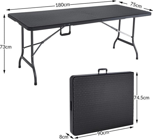 Casaria Tuintafel Opvouwbaar – Met Draaggreep 180x75 Cm – Zwart