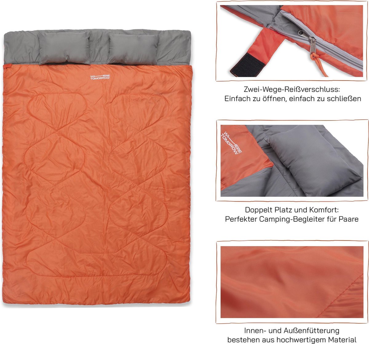 Where Tomorrow Double Slaapzak 220 X 150 Cm Diverse Kleuren - Oranje