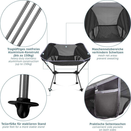 Smartpeas Camping Stoel Van Stevig 600D Polyester En Aluminium - Lichtgewicht En Opvouwbaar - Camping Gadget Inclusief Zijzakken +Plus: Strandmat & Draagtas