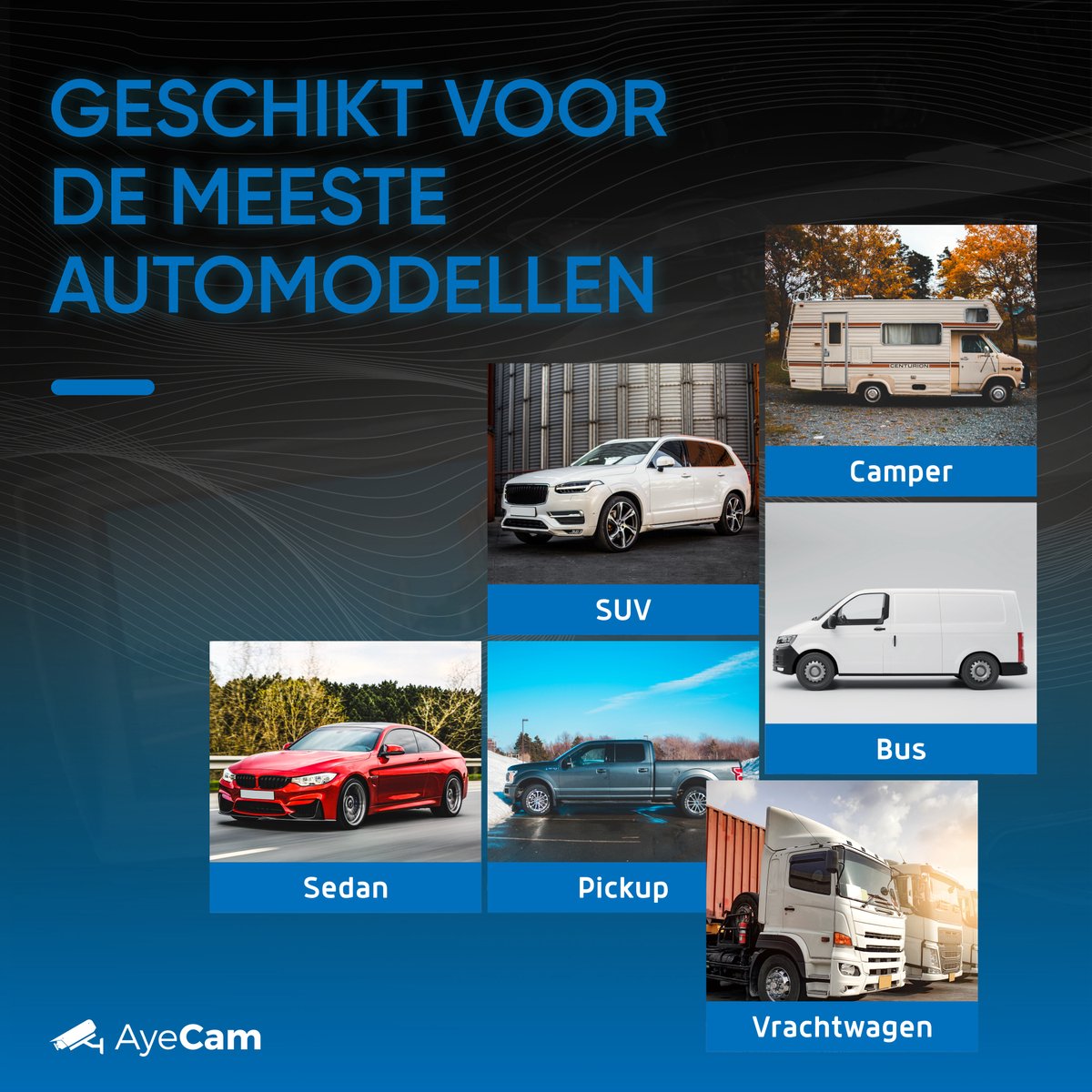 AyeCam Achteruitrijcamera - 4,3 Inch Scherm - 2 Kanaals – Nachtzicht - Incl. Begeleidingslijnen