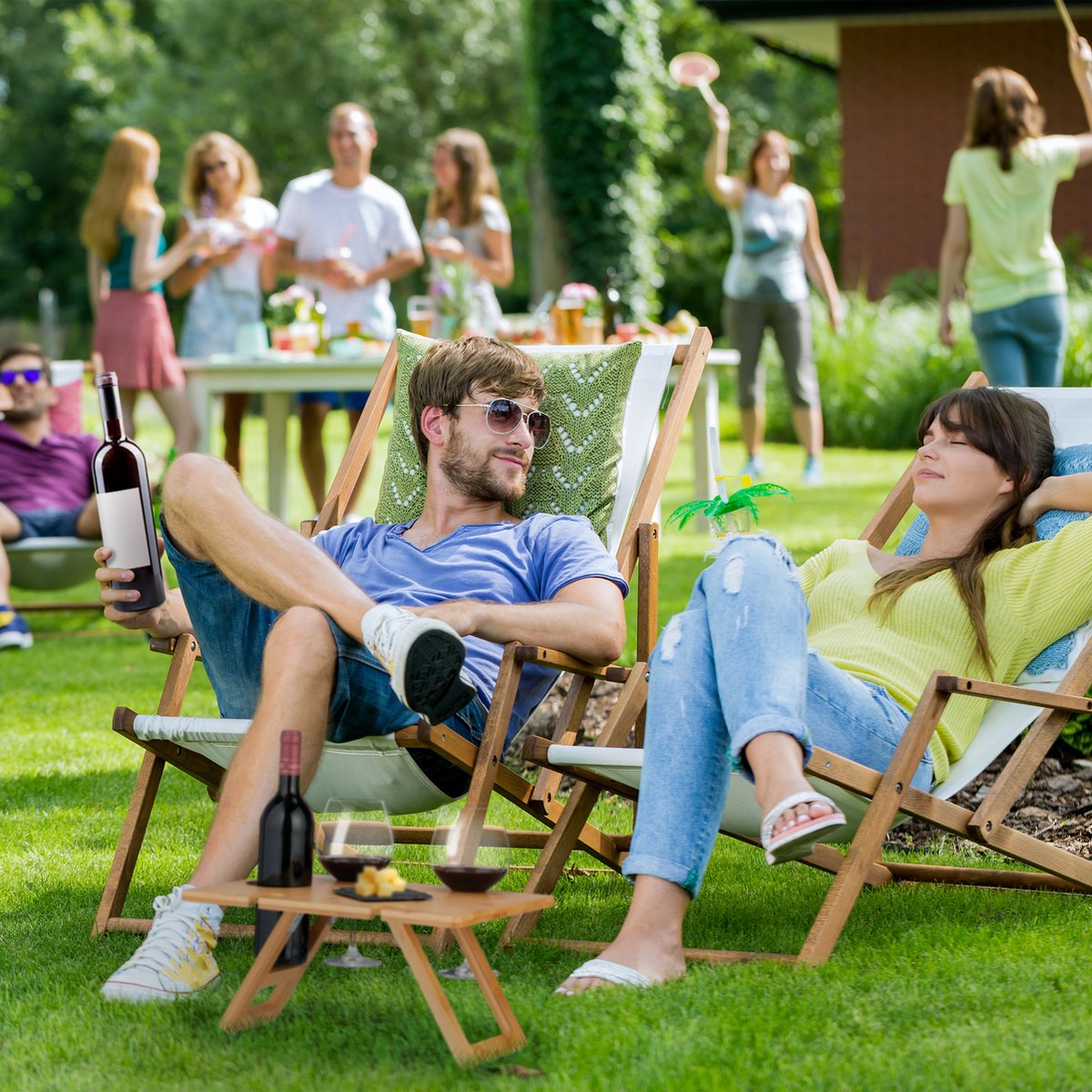 Relaxdays Opvouwbare Picknick Wijntafel - 4 Wijnglazenhouders - Bamboe Dienbladtafel Klein