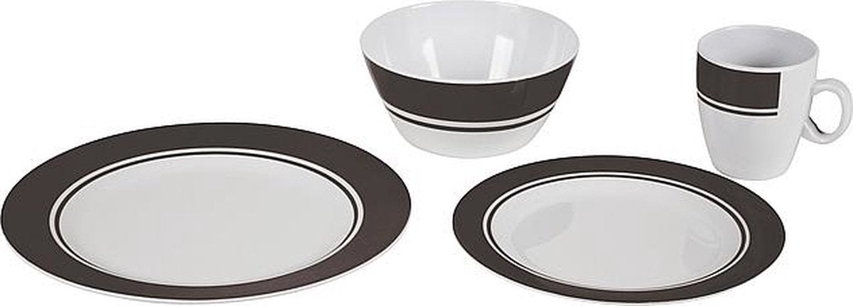 Bo-Camp - Servies - Classic - 16-Delig - Wit/Grijs