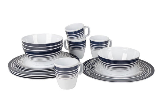 Bo-Camp - Servies - Classic - 16-Delig - Wit/Navy