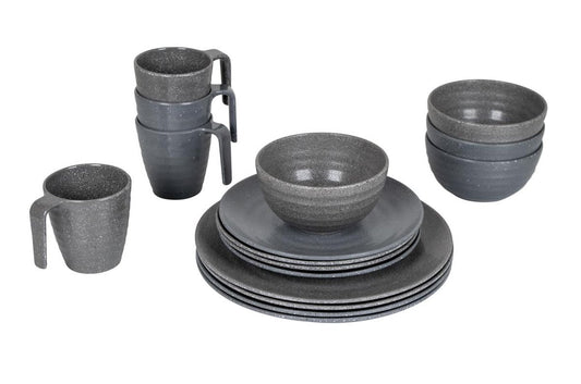 Bo-Camp Campingservies - 100% Melamine - 16-delig - Stone - Grijs