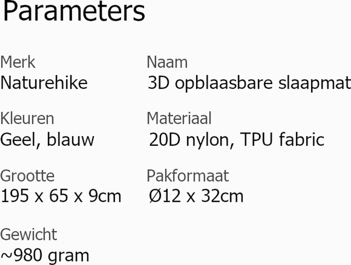 Naturehike® 3D Luchtmatras Premium - Comfortabel R-waarde 2.0 - Extra Dikke Slaapmat - Luchtbed Kamperen - Opblaasbaar Matras - Lichtgewicht - Outdoor - Camping