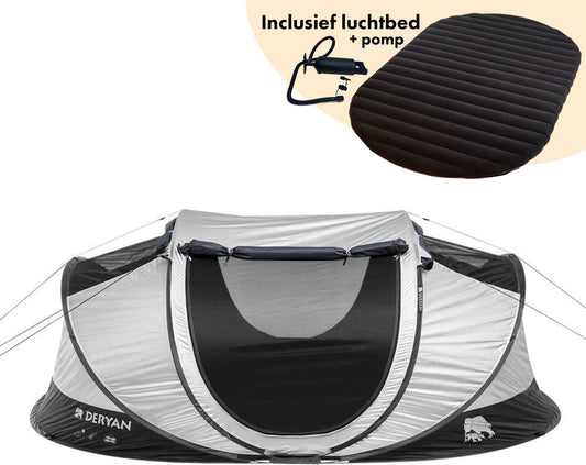 Deryan Cocoon Pop Up Tent - Luchtbed - Luchtpomp - 4 Persoons - Zilver