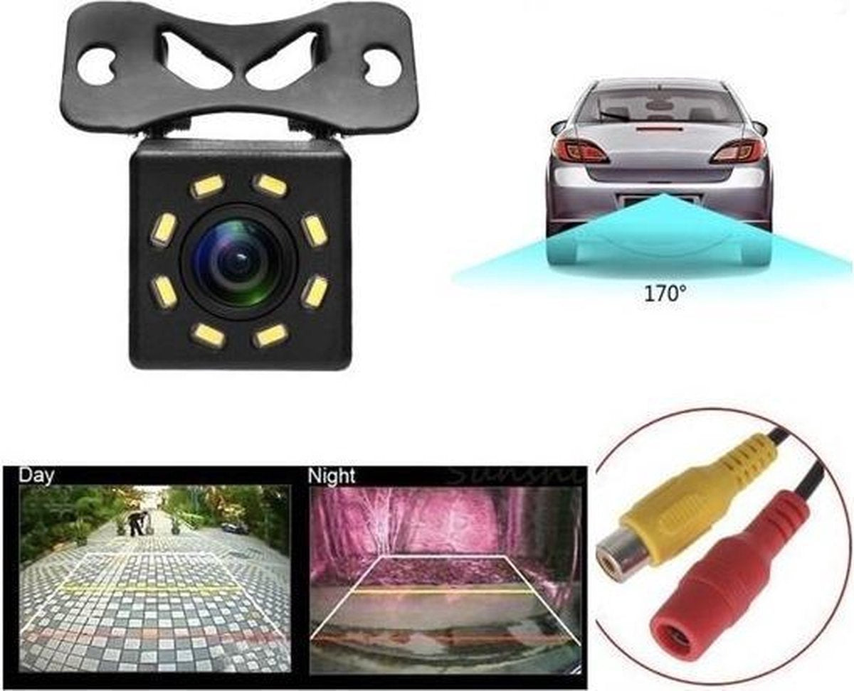 IBello HD Achteruitrijcamera Universeel, Night Vision Met 8 LEDs. Parkeer Camera