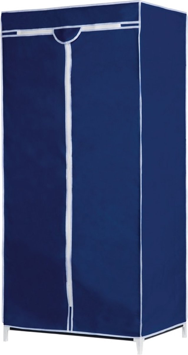 Merkloos Set Van Mobiele Opvouwbare Kledingkast Met Blauwe Hoes 160 Cm En 5x Plastic Kledinghangers Zwart