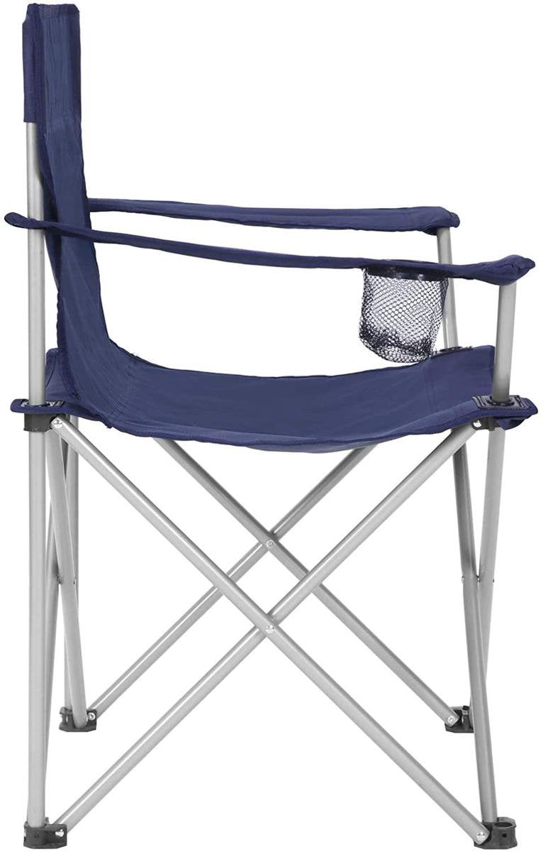 Set Van 2 Opvouwbare Campingstoelen, Klapstoelen Voor Buiten, Comfortabel, Met Armleuningen En Bekerhouders, Stabiel Frame, Draagvermogen 120 Kg - Blauw