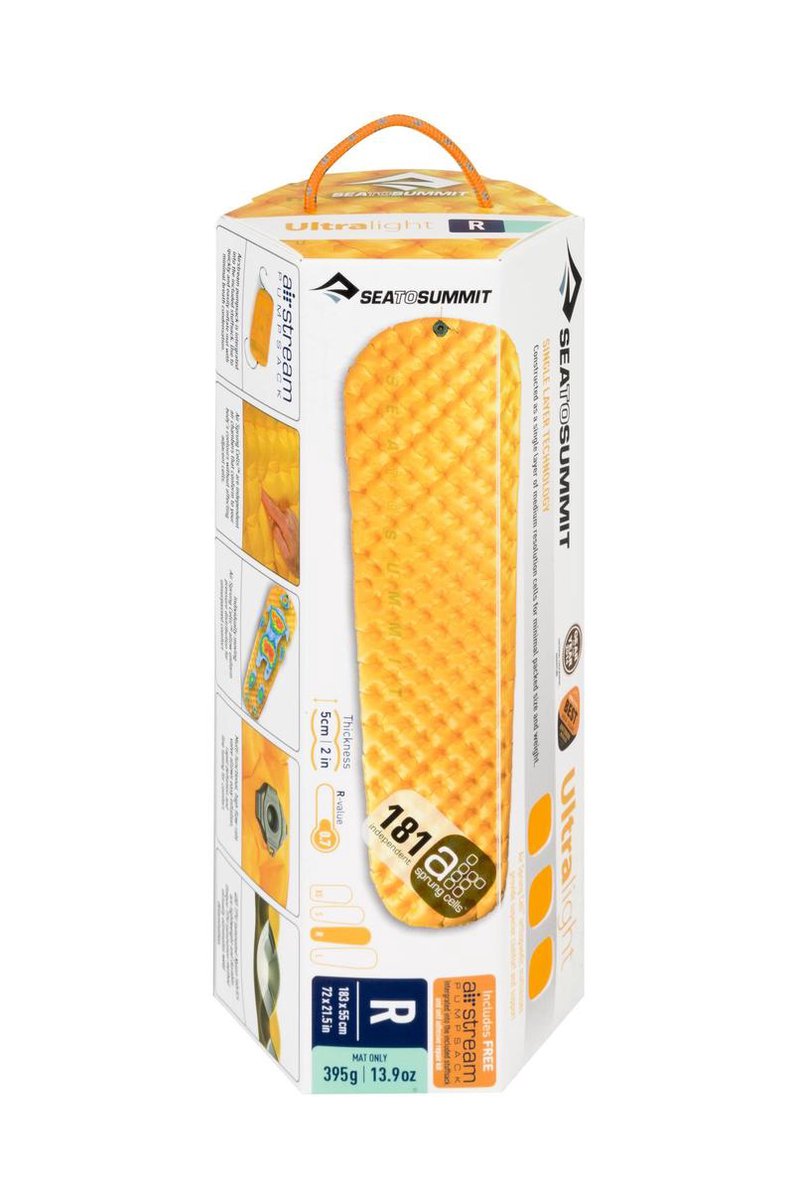 Sea To Summit UltraLight Large - Opblaasbare Slaapmat - 5cm - 495g - Geel