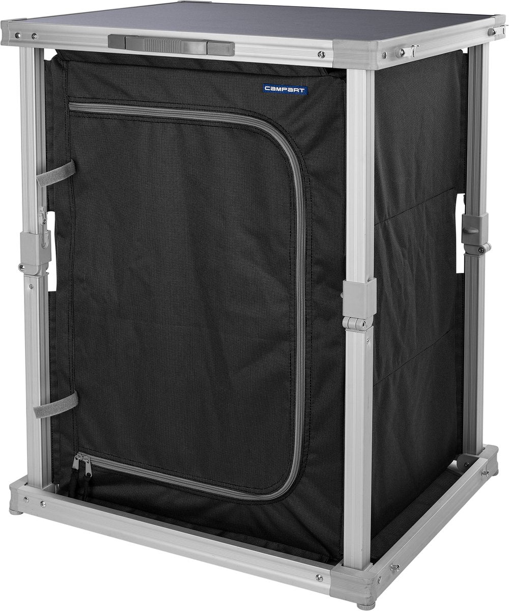  Campart Campingkast CU-0724 – Opvouwbaar En Verstelbaar - 4 Verstelbare Poten - 3 Lagen - Aluminium Frame - Grijs