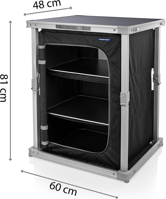 Campart Campingkast CU-0724 – Opvouwbaar En Verstelbaar - 4 Verstelbare Poten - 3 Lagen - Aluminium Frame - Grijs
