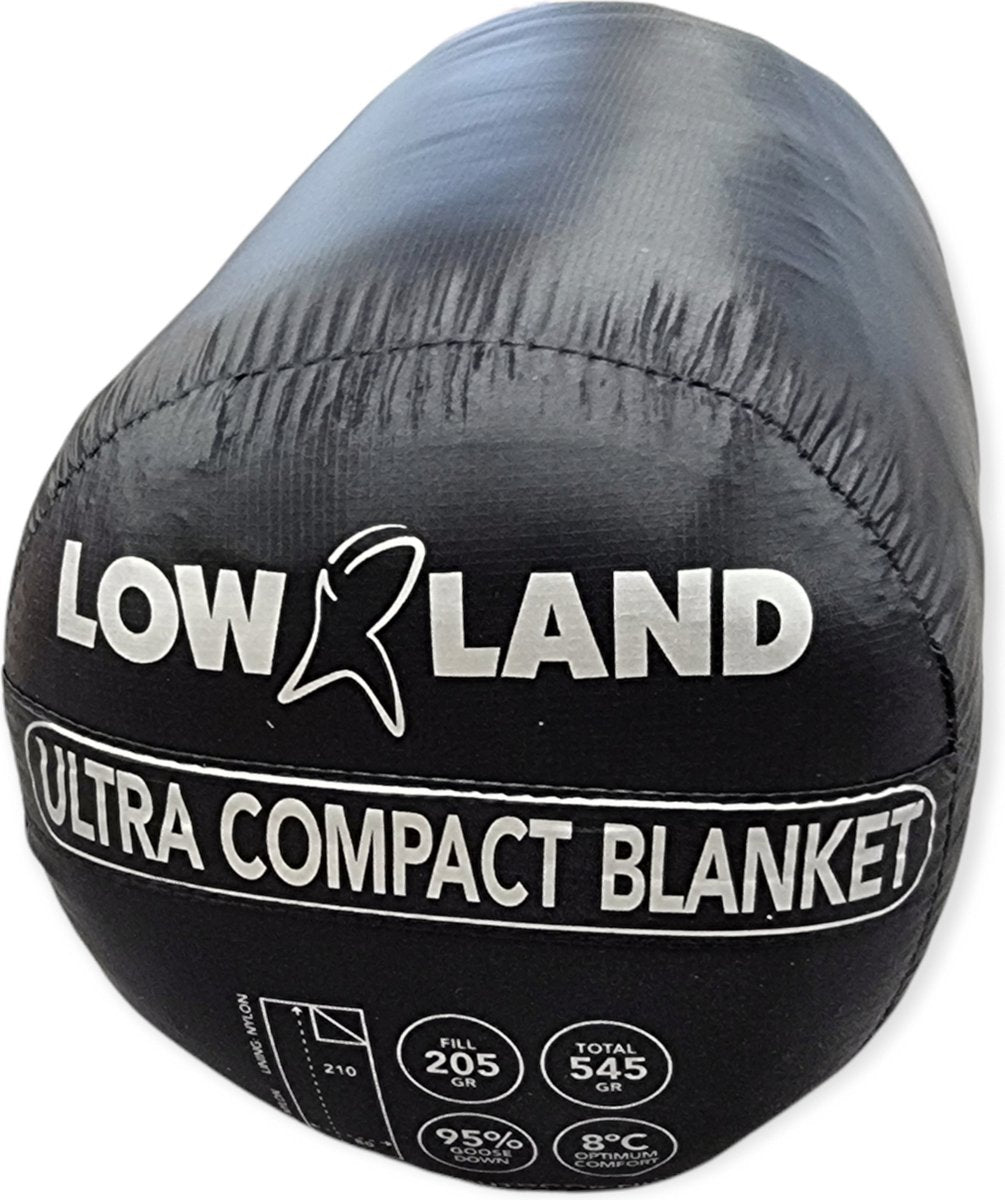  LOWLAND OUTDOOR® Ultra Compact Blanket - Donzen Slaapzak - Gewicht 495g - 210x80 Cm - Comfort Temperatuur +8°C