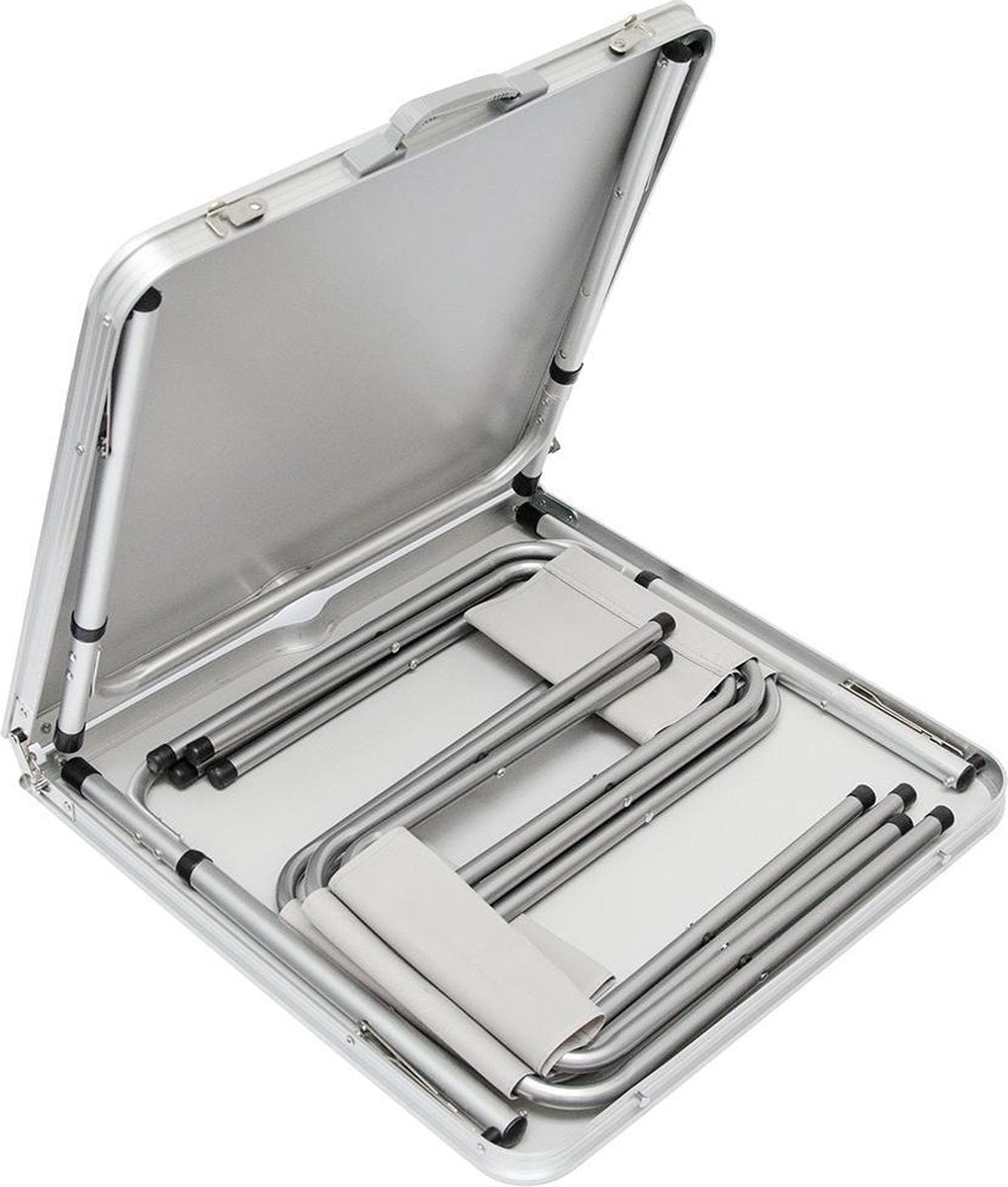  Inklapbare, In Hoogte Verstelbare Campingtafel 120x60x70cm Incl. 4 Inklapbare Krukken Campingtafel S