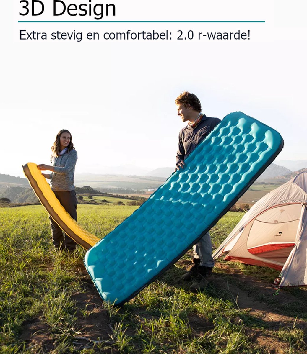  Naturehike® 3D Luchtmatras Premium - Comfortabel R-waarde 2.0 - Extra Dikke Slaapmat - Luchtbed Kamperen - Opblaasbaar Matras - Lichtgewicht - Outdoor - Camping