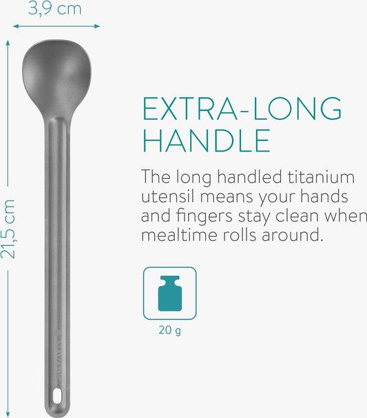  Navaris Spork En Lepel Met Extra Lange Handgreep - Campingbestek Van Titanium - Bestek Voor Onderweg - Lichtgewicht - Inclusief Bewaarzakje