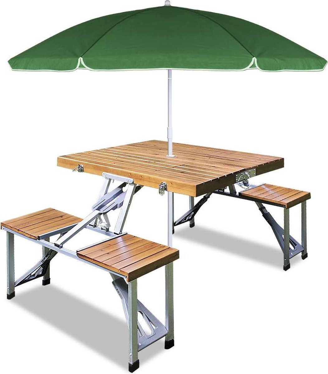 Merkloos Deuba Picknicktafel Campingtafel - Opvouwbaar Voor 4 Personen - Hout En Aluminium