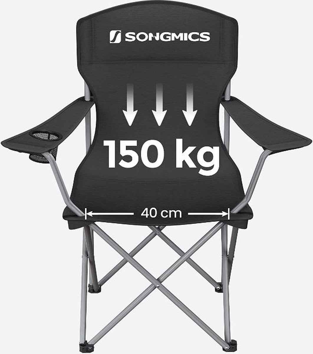  MIRA Home - Campingstoel Set Van 2 Inklapbaar - Klapstoel Met Robuust Frame - Met Flessenhouder - 76 X 51.5 X 95.5 Cm - Zwart