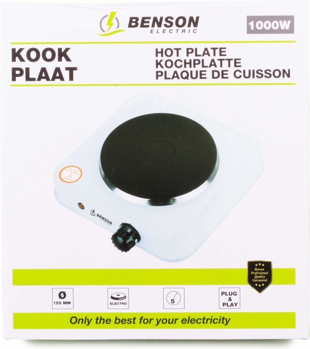  Benson Kookplaat - Enkel - Wit - 1000W