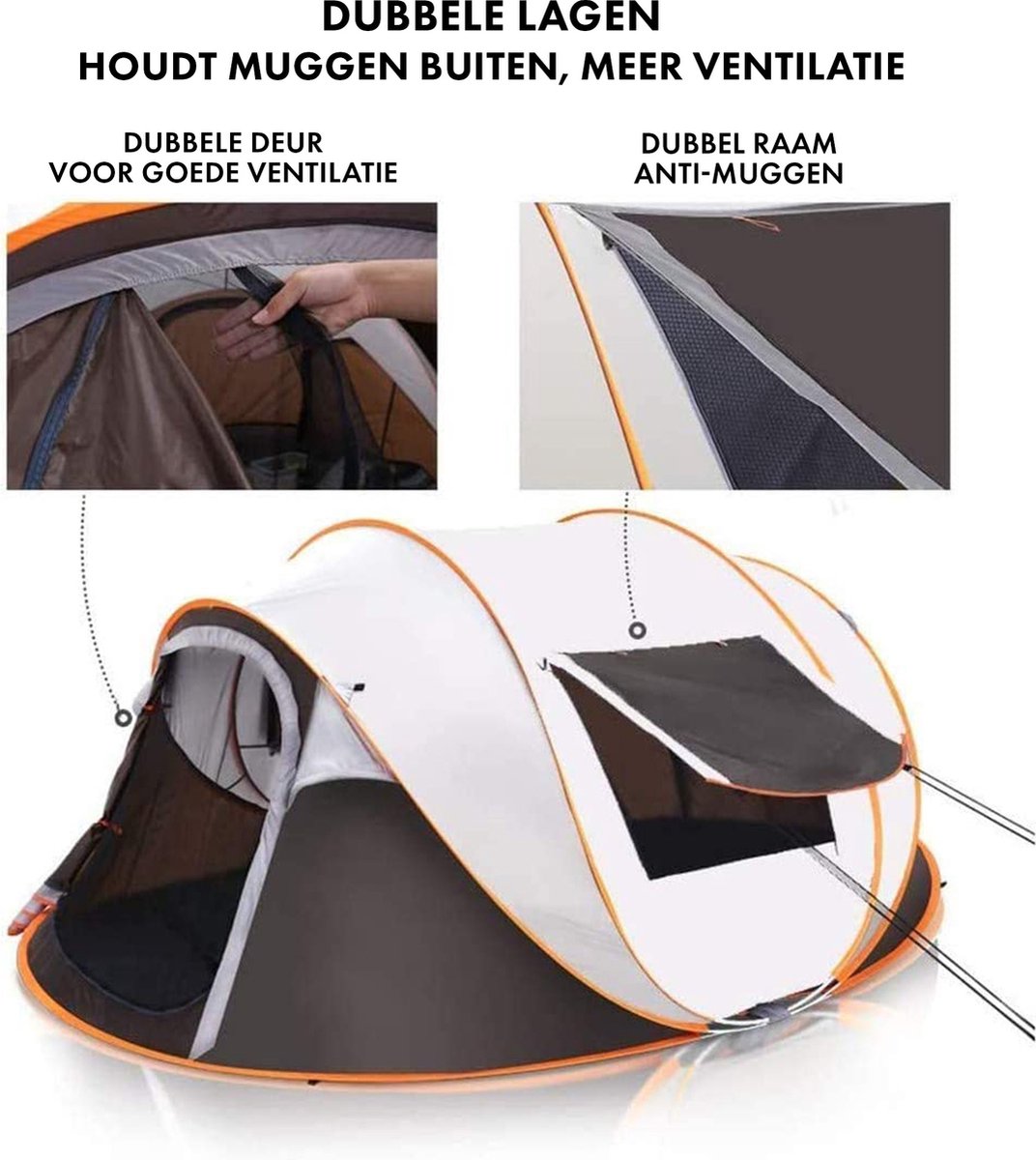  Fly Lab Luxe Pop Up Tent - Kampeer Tent - Grijs/Oranje - 4 Persoons