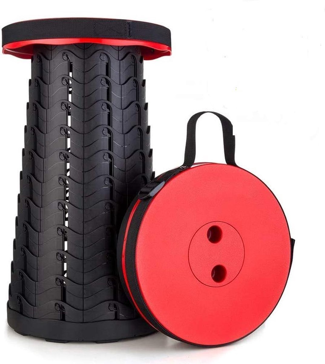 Kampeerkruk - Uitschuifbare Kruk - Rood/Zwart- Tot 120 Kg - Travel Stool - Opvouwbare Campingkruk - Inklapbaar Krukje - Telescopische Kruk - Camping - Outdoor