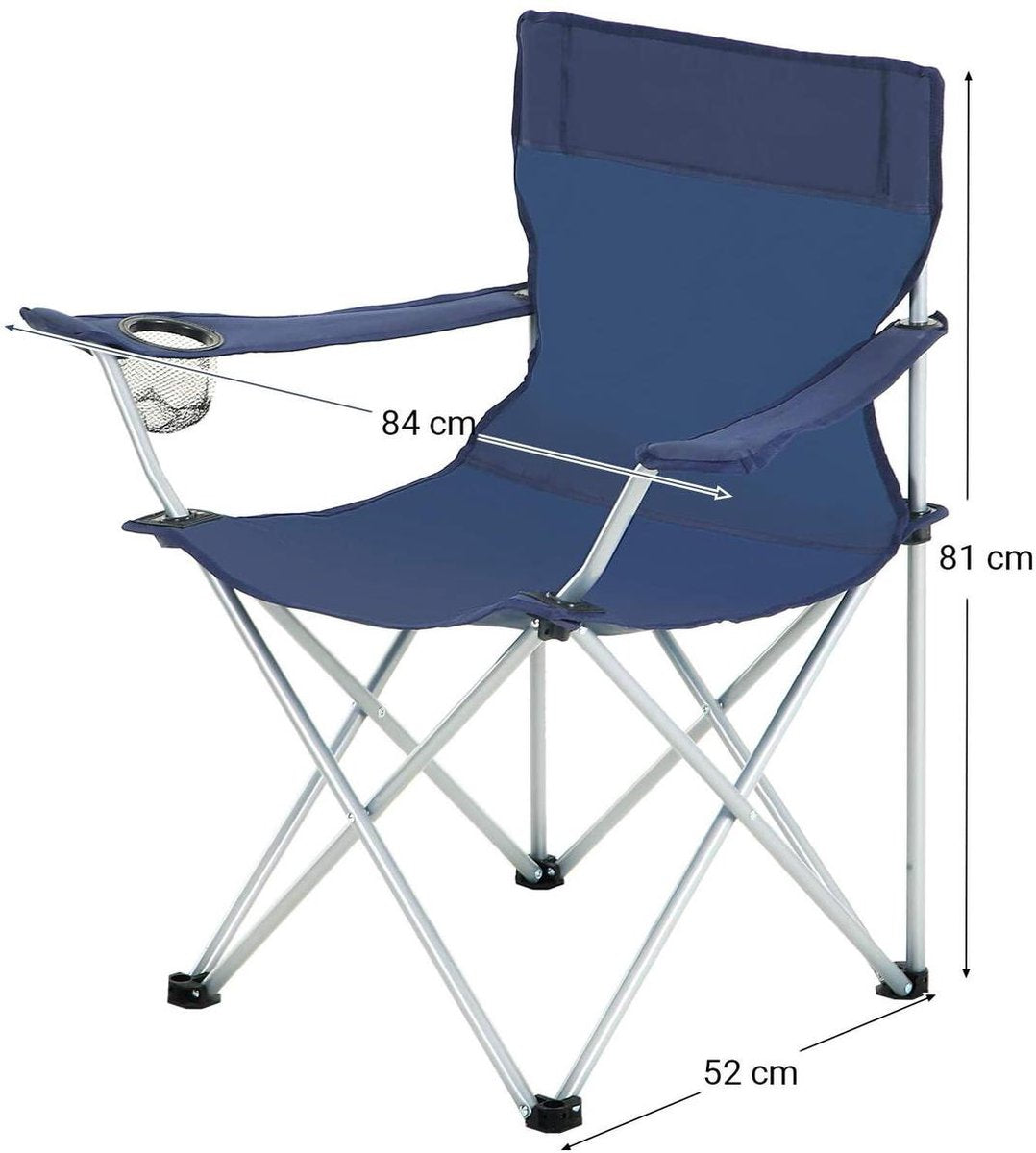  Set Van 2 Opvouwbare Campingstoelen, Klapstoelen Voor Buiten, Comfortabel, Met Armleuningen En Bekerhouders, Stabiel Frame, Draagvermogen 120 Kg - Blauw