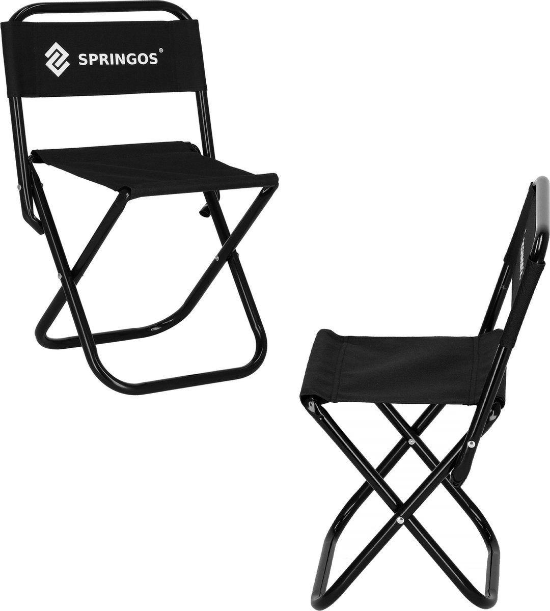  Springos Campingstoel | Kampeerstoel | Vouwstoel | Klapstoel | Zwart