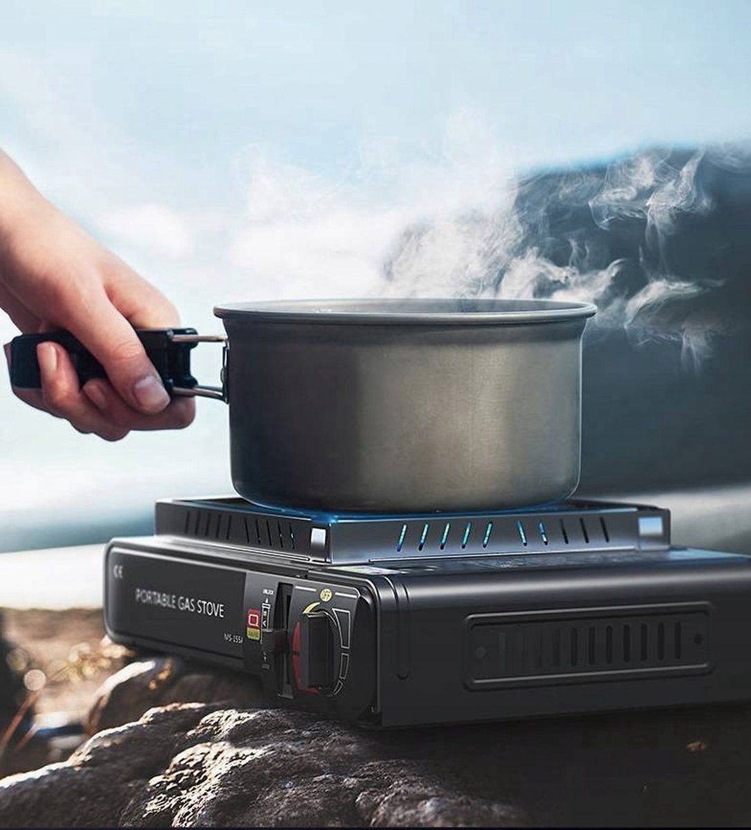  IBright Draagbare Camping Kooktoestel - Gasbrander - 1 Pits Gaspit - Elektrische Ontsteking - 2900 Watt - Met Koffer - Zwart