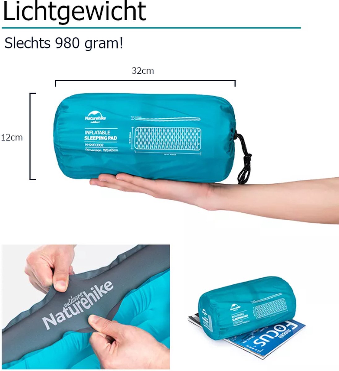 Naturehike® 3D Luchtmatras Premium - Comfortabel R-waarde 2.0 - Extra Dikke Slaapmat - Luchtbed Kamperen - Opblaasbaar Matras - Lichtgewicht - Outdoor - Camping
