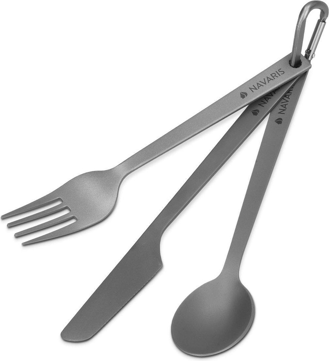  Navaris Campingbestek Van Titanium - Set Met Vork, Mes En Lepel - Bestekset Voor Onderweg En Op Reis - Inclusief Karabijnhaak En Bewaarzakje