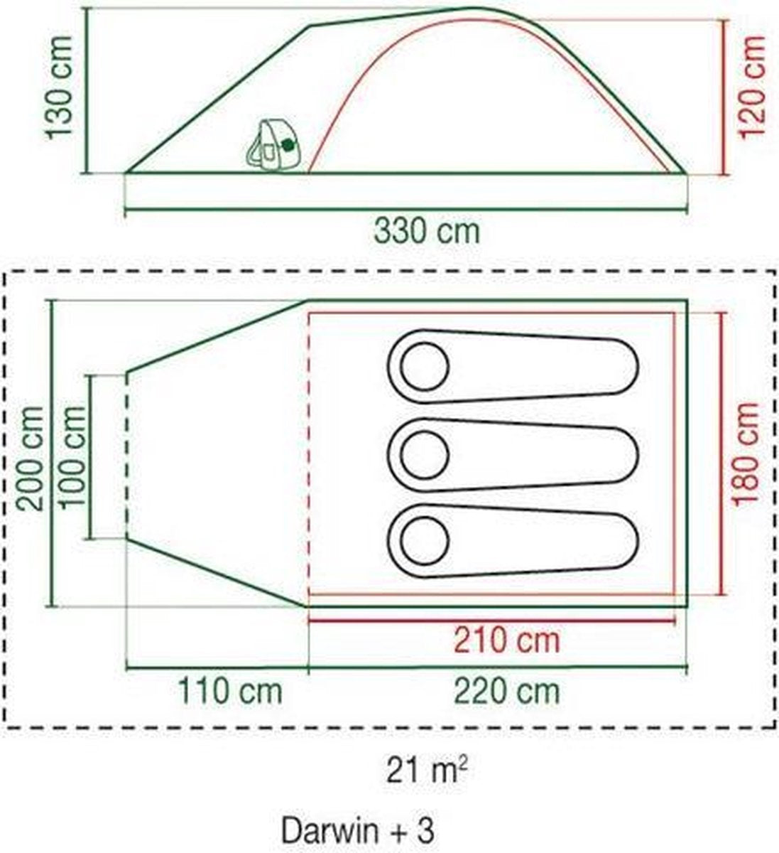  Coleman Darwin 3 Plus Koepeltent - 3-Persoons - Groen