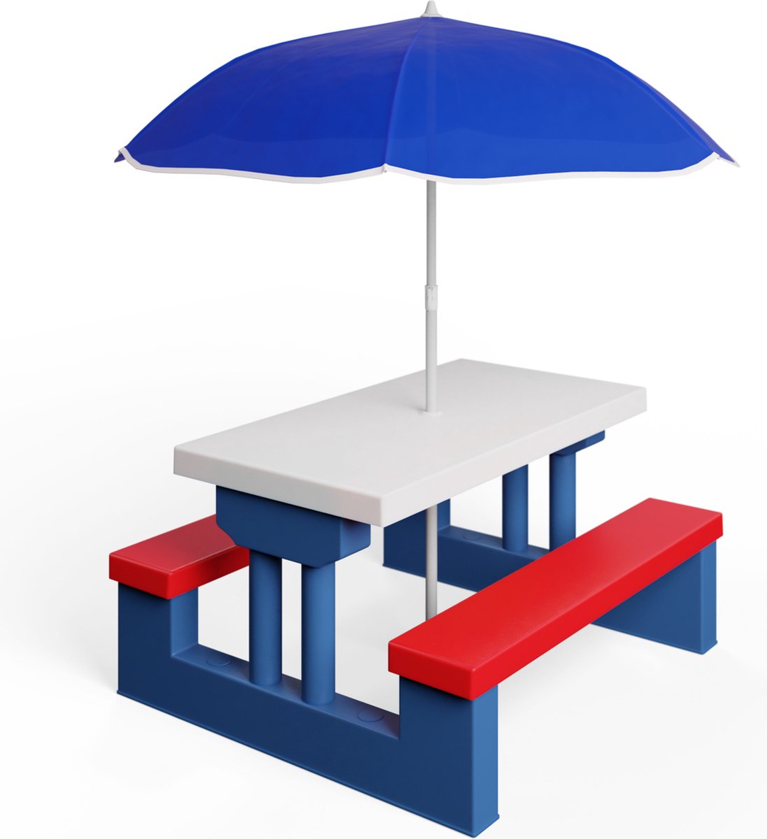 Merkloos Kinder Picknicktafel Met Parasol - Blauw