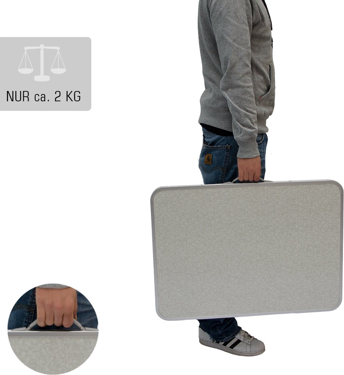  Alu Campingtafel 70x55cm - Inklapbbar Kampeertafel - Picknicktafel Licht Vouwtafel Klaptafel Grijs