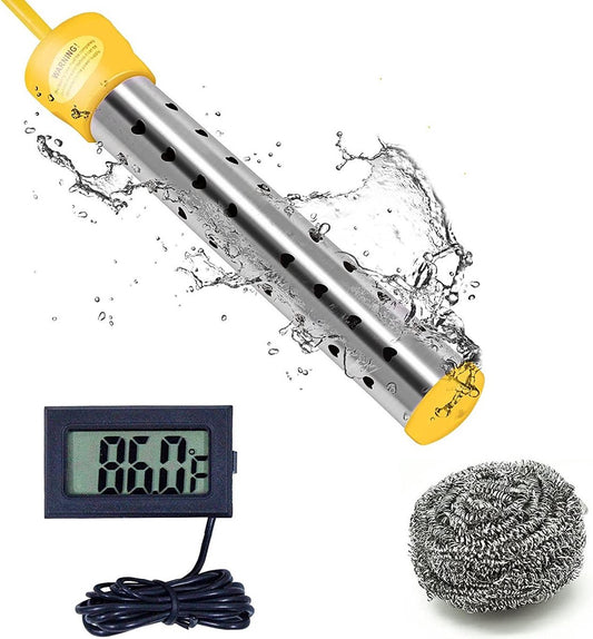  Dompelaar 2000W Incl. Thermometer &amp; Staalspons - Reisdompelaar - Emmerdompelaar - Waterkoker - Camping - Kamperen - Outdoor