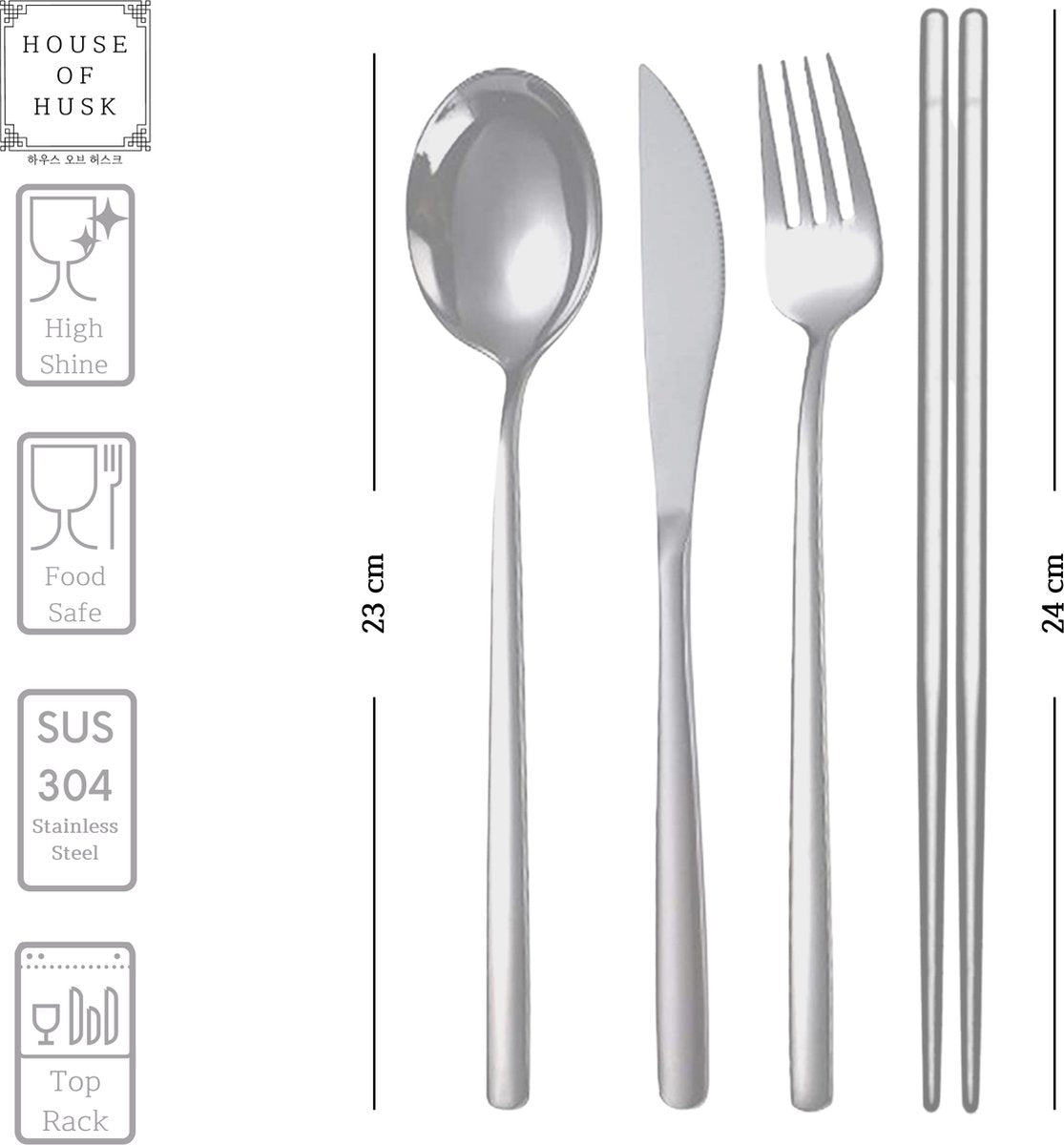  House Of Husk Reisbestek - Reis Bestekset - Chopsticks - Metalen Rietjes Met Borstel - Lepel - Vaatwasserbestendig - RVS - 7 Delig - Zilver