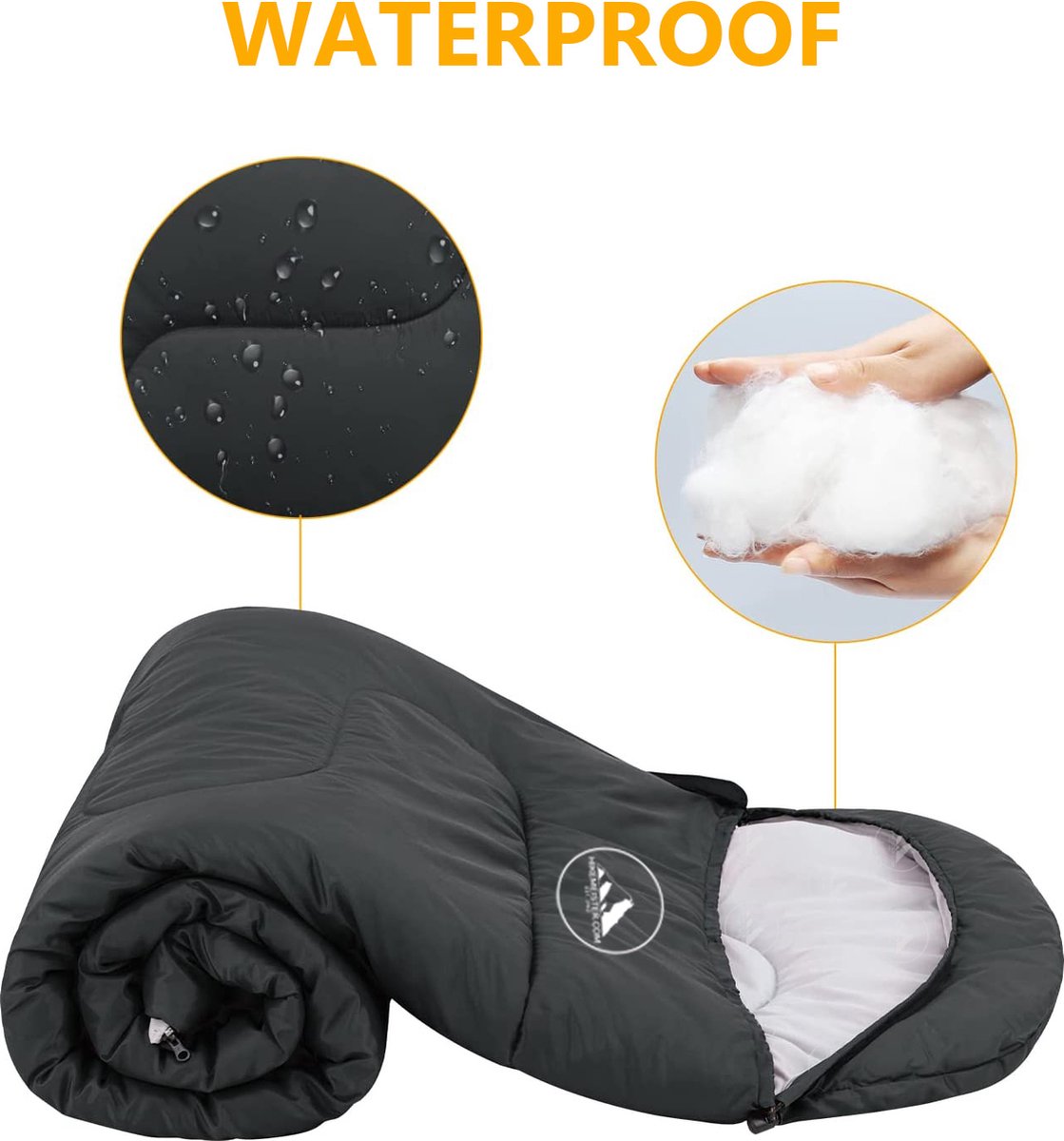  HikeMeister Mummy Slaapzak 1600 Gram - Kamperen - Zwart - Ca. 220 X 80 Cm - Met Binnenzak - Comfortzone: 0-15 Graden - Draagtas