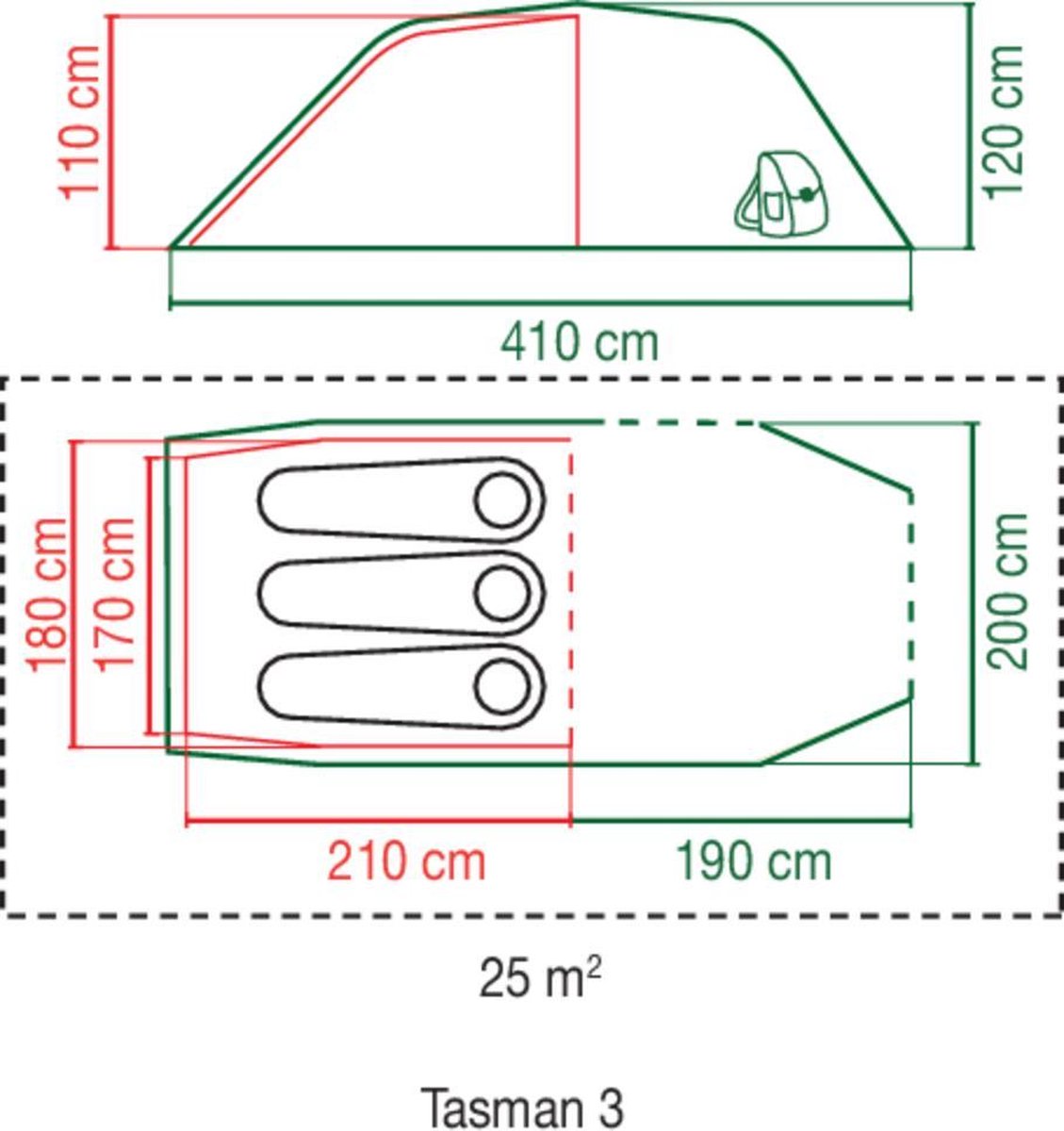  Coleman Tasman 3 Tunneltent - 3-Persoons - Groen
