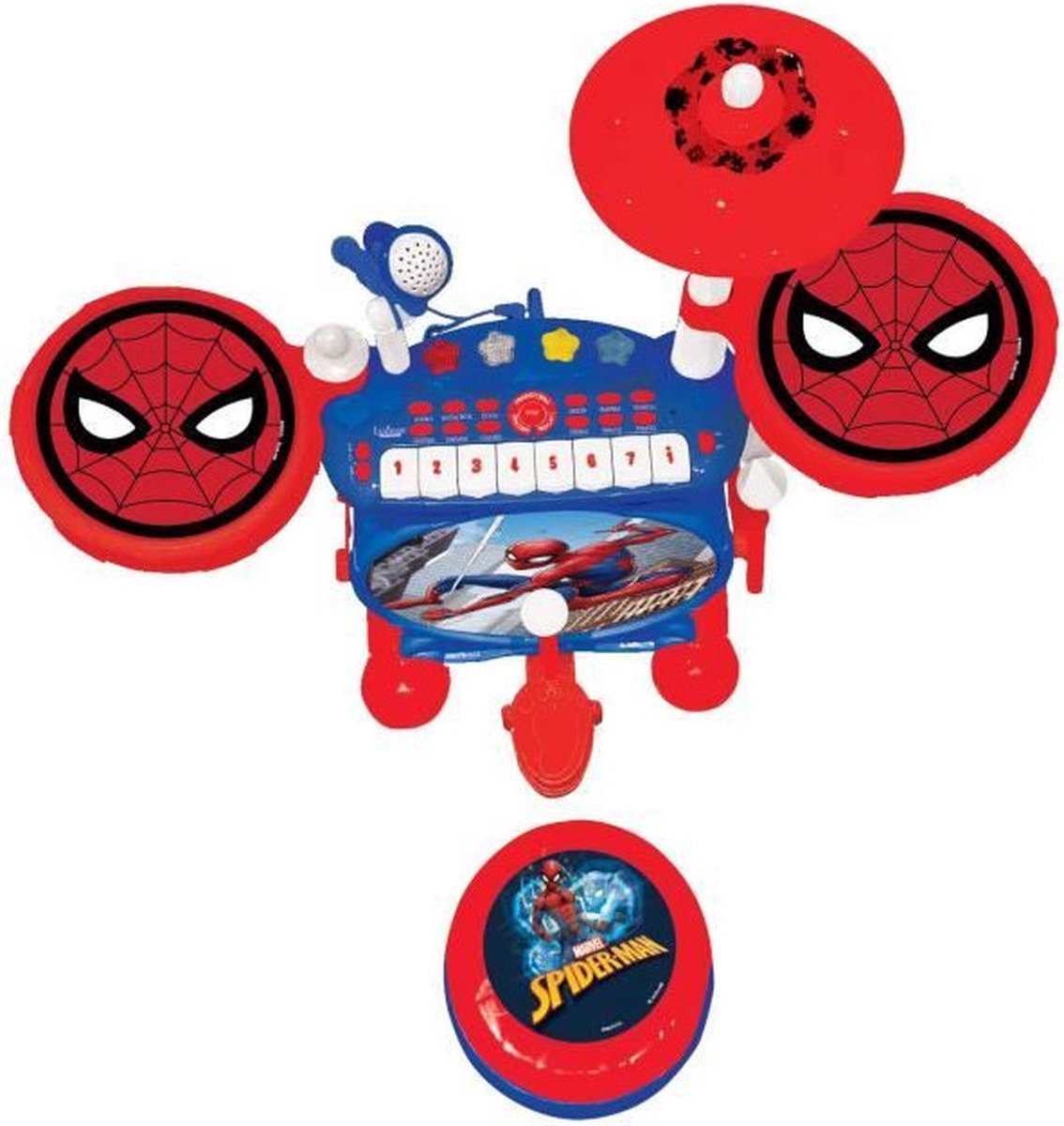  Lexibook Spider-Man Elektronische Drumkit Voor Kinderen, Realistisch Drumgeluid, 8-toetsen Toetsenbord, Mp3-stekker, Inclusief Stoel, Blauw/rood, K610SP