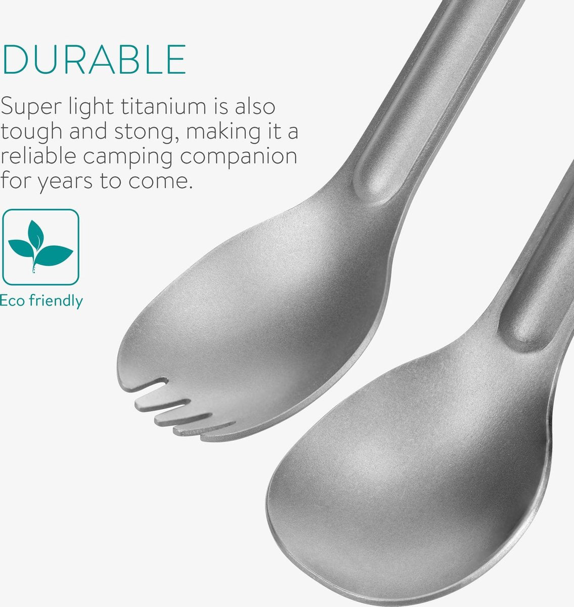  Navaris Spork En Lepel Met Extra Lange Handgreep - Campingbestek Van Titanium - Bestek Voor Onderweg - Lichtgewicht - Inclusief Bewaarzakje