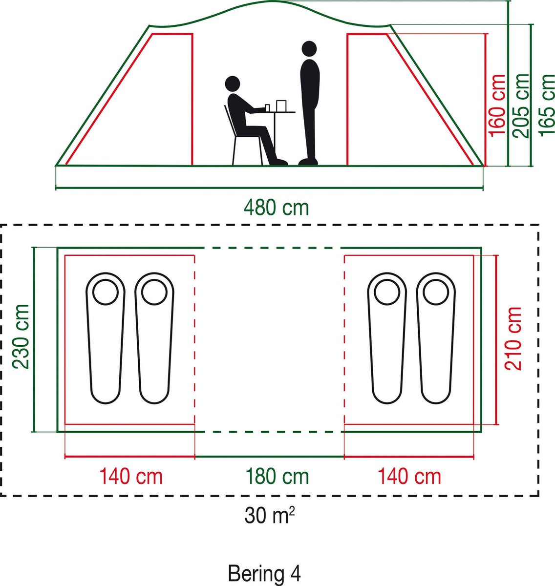  Coleman Bering 4 Vis-a-Vis Tent - Familietent - 4-Persoons - Groen
