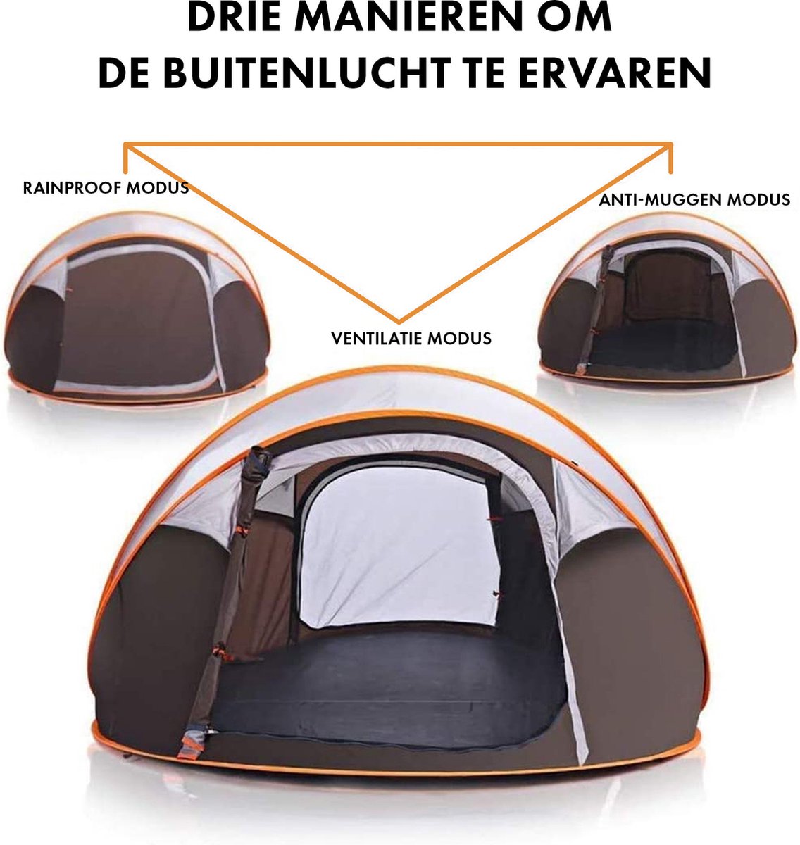  Fly Lab Luxe Pop Up Tent - Kampeer Tent - Grijs/Oranje - 4 Persoons
