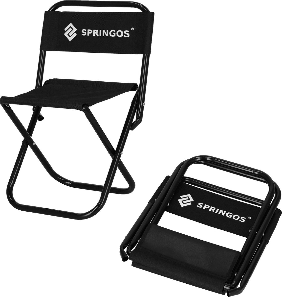  Springos Campingstoel | Kampeerstoel | Vouwstoel | Klapstoel | Zwart