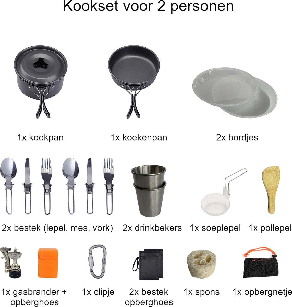  Hikr® Camping Pannenset - Complete 22-delige Kookset - Lichtgewicht - Kookgerei Servies - Outdoor - BPA-vrij - Keukengerei Set