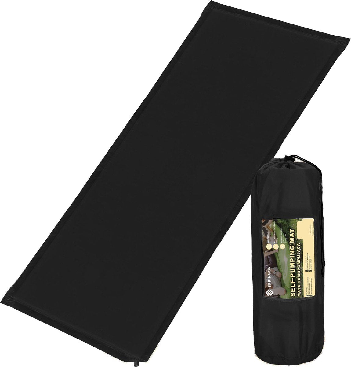  Springos Slaapmat | Zelfopblazend | 180 Cm | Inclusief Hoes | Zwart